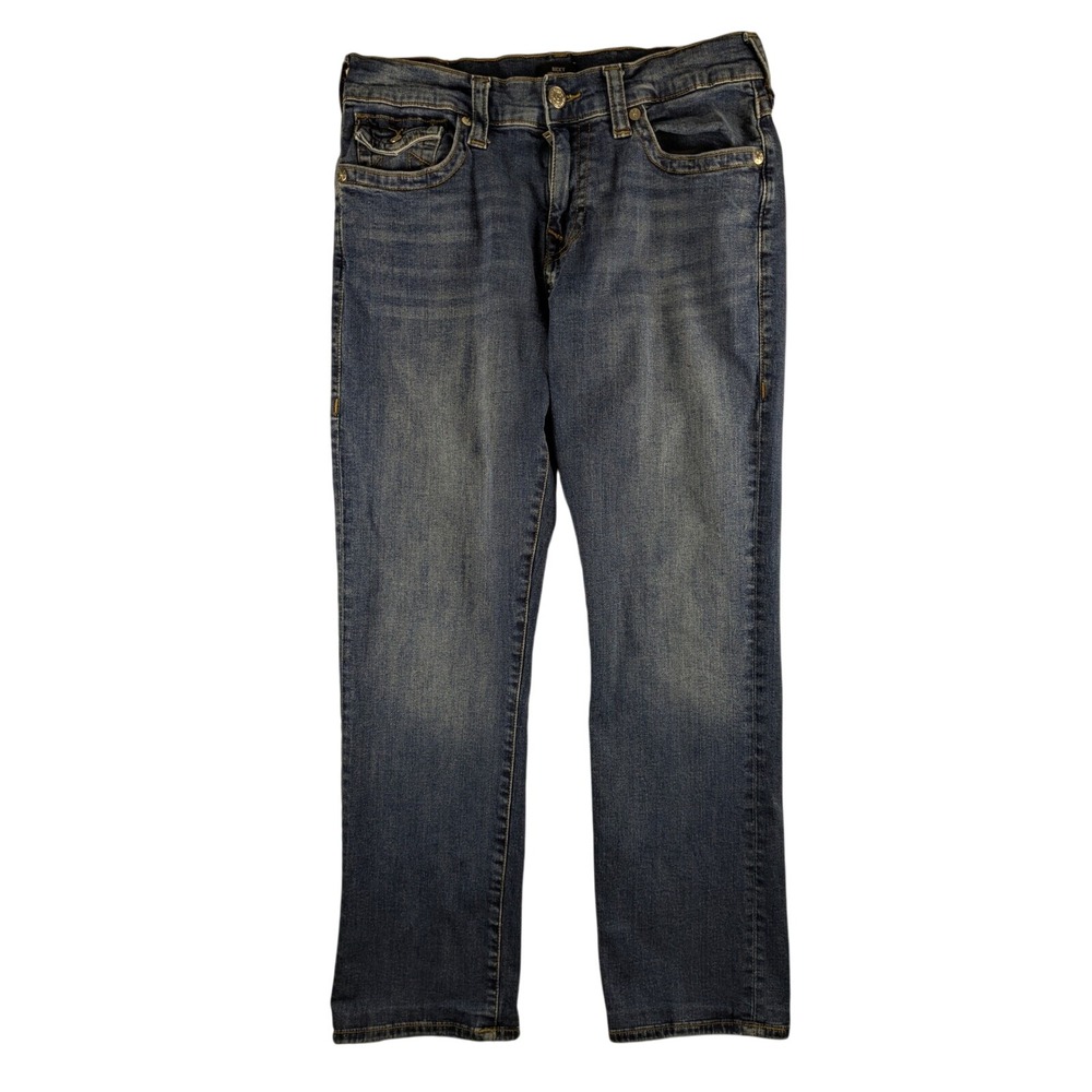 True Religion‎ Ricky Relaxed Straight Leg Jeans Distressed Denim Mens Size 33